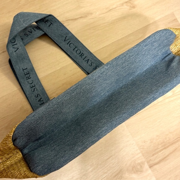 Victoria’s Secret Straw Beige Blue Tote Bag NWT - Picture 8 of 13